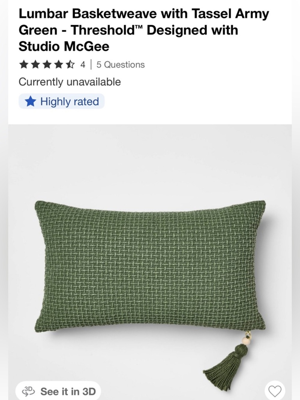 2X Lumbar Basketweave with Tassel Army Green Threshold™ Designed w/Studio McGee
